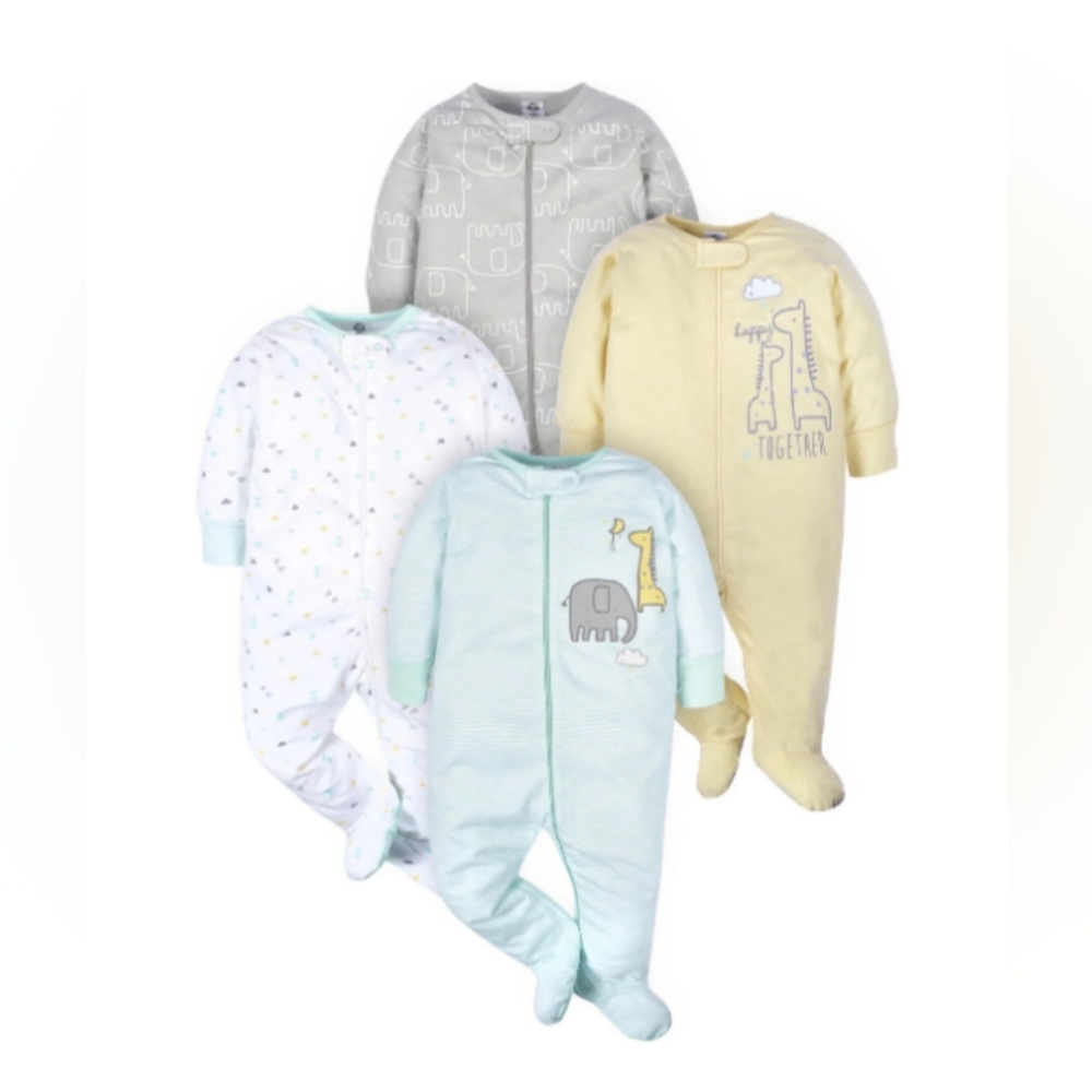 Gerber 6-9M Gender Neutral Sleep 'n Play Footies Gray, White, Yellow, Green New